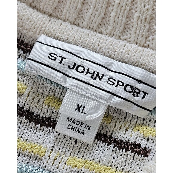 St John Sport Cardigan Sweater Wool Blend Collared Toggle Buttons XL Old Money - Picture 7 of 9
